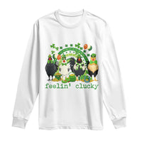Funny St Patricks Day Chicken Shamrock Long Sleeve Shirt Feelin Clucky Hen Lucky Clover Pun Irish Humor