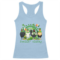 Funny St Patricks Day Chicken Shamrock Racerback Tank Top Feelin Clucky Hen Lucky Clover Pun Irish Humor