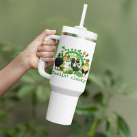 Funny St Patricks Day Chicken Shamrock Tumbler With Handle Feelin Clucky Hen Lucky Clover Pun Irish Humor