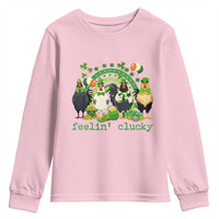 Funny St Patricks Day Chicken Shamrock Youth Sweatshirt Feelin Clucky Hen Lucky Clover Pun Irish Humor