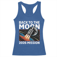 Back to the Moon 2026 Mission Racerback Tank Top Retro Rocket Launch Lunar Orbit Space Enthusiasts