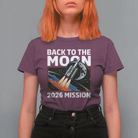 Back to the Moon 2026 Mission T Shirt For Women Retro Rocket Launch Lunar Orbit Space Enthusiasts