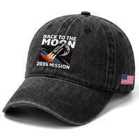 Back to the Moon 2026 Mission Washed Cotton Baseball Cap Retro Rocket Launch Lunar Orbit Space Enthusiasts