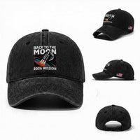 Back to the Moon 2026 Mission Washed Cotton Baseball Cap Retro Rocket Launch Lunar Orbit Space Enthusiasts