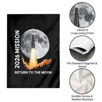 2026 Return to the Moon Mission Garden Flag Realistic Rocket Launch Lunar Graphic Space Exploration