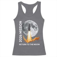 2026 Return to the Moon Mission Racerback Tank Top Realistic Rocket Launch Lunar Graphic Space Exploration
