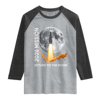 2026 Return to the Moon Mission Raglan Shirt Realistic Rocket Launch Lunar Graphic Space Exploration