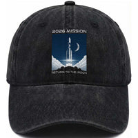 Future Lunar Mission 2026 Washed Cotton Baseball Cap Rocket Launch Lunar Orbit Space Exploration