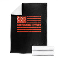 Unpaid Peaceful Protester Orange Distressed American Flag Throw Blanket Satirical Political Graphic