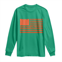Unpaid Peaceful Protester Orange Distressed American Flag Long Sleeve Shirt Satirical Political Graphic
