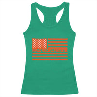Unpaid Peaceful Protester Orange Distressed American Flag Racerback Tank Top Satirical Political Graphic