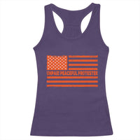 Unpaid Peaceful Protester Orange Distressed American Flag Racerback Tank Top Satirical Political Graphic