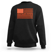 Unpaid Peaceful Protester Orange Distressed American Flag Sweatshirt Satirical Political Graphic