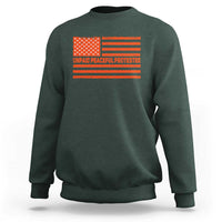 Unpaid Peaceful Protester Orange Distressed American Flag Sweatshirt Satirical Political Graphic