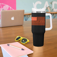 Unpaid Peaceful Protester Orange Distressed American Flag Tumbler With Handle Satirical Political Graphic