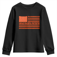 Unpaid Peaceful Protester Orange Distressed American Flag Youth Sweatshirt Satirical Political Graphic