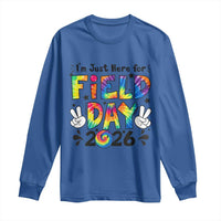 I'm Just Here for Field Day 2026 Long Sleeve Shirt Groovy School Retro Tie Dye Effect Printing