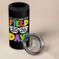 I'm Just Here for Field Day 2026 4 in 1 Can Cooler Tumbler School Colorful Sunglasses Graphic