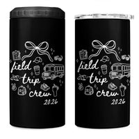 Field Trip Crew 2026 Coquette Bow 4 in 1 Can Cooler Tumbler Hand Drawn Doodle Graphic Teacher Chaperone