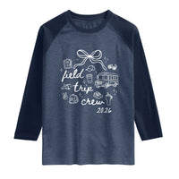Field Trip Crew 2026 Coquette Bow Raglan Shirt Hand Drawn Doodle Graphic Teacher Chaperone