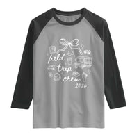 Field Trip Crew 2026 Coquette Bow Raglan Shirt Hand Drawn Doodle Graphic Teacher Chaperone