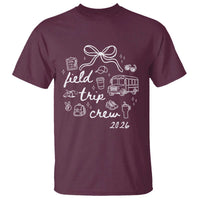 Field Trip Crew 2026 Coquette Bow T Shirt Hand Drawn Doodle Graphic Teacher Chaperone