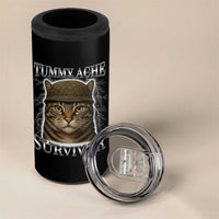 Funny Cat Meme Humor 4 in 1 Can Cooler Tumbler Tummy Ache Survivor Lightning Cats Parody