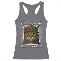Funny Cat Meme Humor Racerback Tank Top Tummy Ache Survivor Lightning Cats Parody