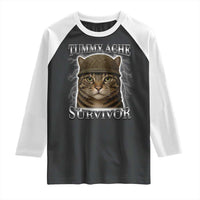 Funny Cat Meme Humor Raglan Shirt Tummy Ache Survivor Lightning Cats Parody