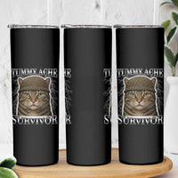 Funny Cat Meme Humor Skinny Tumbler Tummy Ache Survivor Lightning Cats Parody