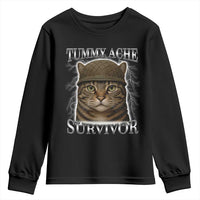 Funny Cat Meme Humor Youth Sweatshirt Tummy Ache Survivor Lightning Cats Parody