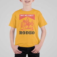 Not My First Rodeo Vintage Cowboy Graphic T Shirt For Kid Retro Western Desert Scene with Horse and Cactus