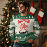 Not My First Rodeo Vintage Cowboy Graphic Ugly Christmas Sweater Retro Western Desert Scene with Horse and Cactus
