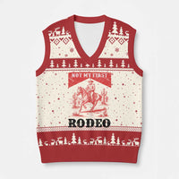 Not My First Rodeo Vintage Cowboy Graphic V-Neck Knit Sweater Vest Retro Western Desert Scene with Horse and Cactus