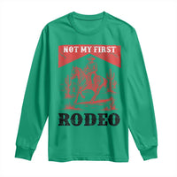Not My First Rodeo Vintage Cowboy Graphic Long Sleeve Shirt Retro Western Desert Scene with Horse and Cactus