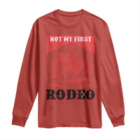 Not My First Rodeo Vintage Cowboy Graphic Long Sleeve Shirt Retro Western Desert Scene with Horse and Cactus