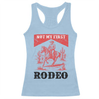 Not My First Rodeo Vintage Cowboy Graphic Racerback Tank Top Retro Western Desert Scene with Horse and Cactus