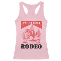 Not My First Rodeo Vintage Cowboy Graphic Racerback Tank Top Retro Western Desert Scene with Horse and Cactus