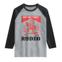 Not My First Rodeo Vintage Cowboy Graphic Raglan Shirt Retro Western Desert Scene with Horse and Cactus