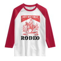 Not My First Rodeo Vintage Cowboy Graphic Raglan Shirt Retro Western Desert Scene with Horse and Cactus