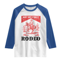 Not My First Rodeo Vintage Cowboy Graphic Raglan Shirt Retro Western Desert Scene with Horse and Cactus