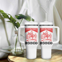 Not My First Rodeo Vintage Cowboy Graphic Tumbler With Handle Retro Western Desert Scene with Horse and Cactus