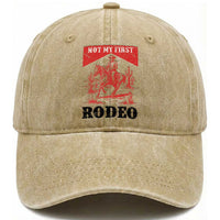 Not My First Rodeo Vintage Cowboy Graphic Washed Cotton Baseball Cap Retro Western Desert Scene with Horse and Cactus