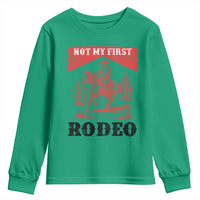 Not My First Rodeo Vintage Cowboy Graphic Youth Sweatshirt Retro Western Desert Scene with Horse and Cactus