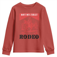 Not My First Rodeo Vintage Cowboy Graphic Youth Sweatshirt Retro Western Desert Scene with Horse and Cactus