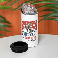 Make America Cowboy Again Patriotic Western 4 in 1 Can Cooler Tumbler Bucking Bronco Star Spangled USA Flag Inspired Country