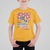 Make America Cowboy Again Patriotic Western T Shirt For Kid Bucking Bronco Star Spangled USA Flag Inspired Country