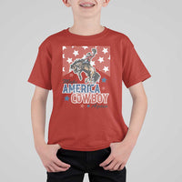 Make America Cowboy Again Patriotic Western T Shirt For Kid Bucking Bronco Star Spangled USA Flag Inspired Country