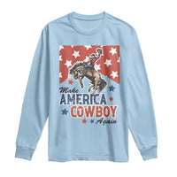 Make America Cowboy Again Patriotic Western Long Sleeve Shirt Bucking Bronco Star Spangled USA Flag Inspired Country