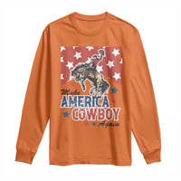 Make America Cowboy Again Patriotic Western Long Sleeve Shirt Bucking Bronco Star Spangled USA Flag Inspired Country